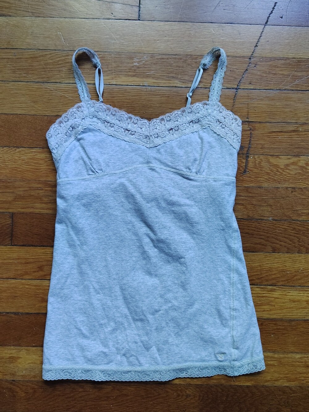 Y2K Vintage American Eagle Lace Trim Light Gray Cami Tank Top Small Medium